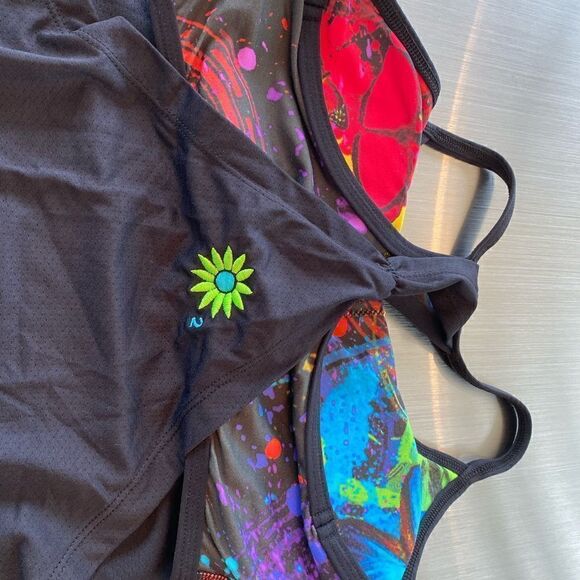 GUC Margarita Black workout tank with multicolor bra insert. - Picture 2 of 9